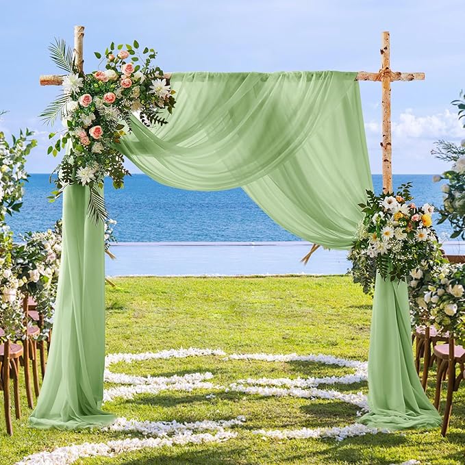 SiinvdaBZX 2 Panels Wedding Arch Draping Fabric 30" x 20Ft Sage Green Sheer Chiffon Fabric Outdoor Extra Long Decorative Drapery Fabric for Party Ceremony Ceiling Curtain Backdrop