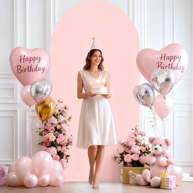 6.6FT Dusty Rose Arch Cover - Polyester Fitted Wedding Arch Stand Covers Round Top Chiara Arch Backdrop Cover for Birthday Party Banquet Photo Background Decoration