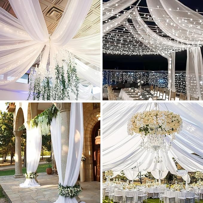 6 Panels White Ceiling Drapes 5ftx20ft Extra Long Wedding Ceiling Drapes Chiffon Fabric Arch Draping Sheer Curtains Soft Drapery Draping Wedding Ceiling Decorations for Party Ceremony Stage Swag