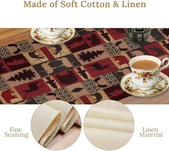 Retro Rustic Bear Table Runner, Wild Bear Cabin Pine Farmhouse Table Runner for Bedroom Kitchen Living Room Vintage Country Style Lodge 13x108 Inch