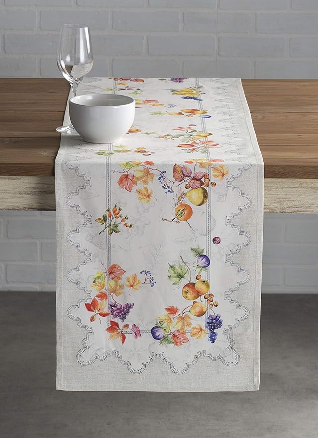 Maison d' Hermine Table Runner 100% Cotton Single Layer Table Runners 90 inches Long for Thanksgiving Christmas Decorations Home Kitchen Dining Party Wedding (Fruit D'Hiver, 14.5" x 90")