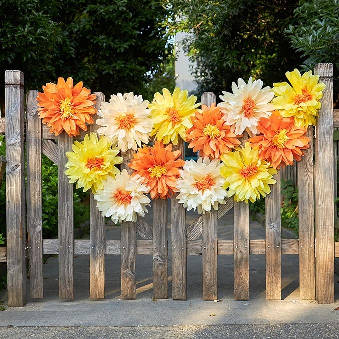 12 Pcs Daisy Tissue Paper Pom Poms Fall Party Decorations Orange Yellow Tissue Flowers Paper Flowers Decorations for Wall Groovy Backdrop Garden Hippie Wedding Thanksgiving Autumn Decor