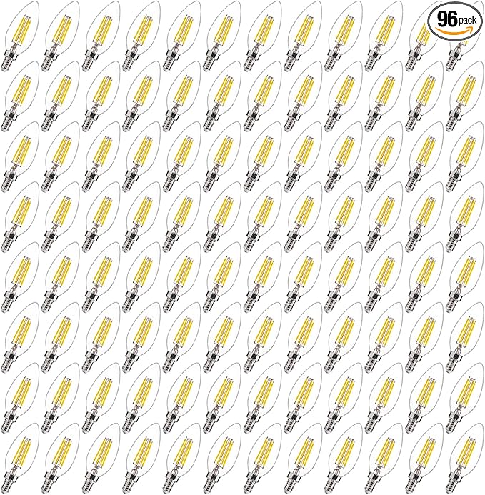 FLSNT 96 Pack Dimmable LED Candelabra Bulbs, 40W Equivalent LED Chandelier Light Bulbs, E12 Base, 5000K Daylight UL,CA65 Listed.
