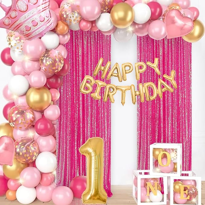 Sequin Backdrop Curtains Wedding Photo Backdrop Glitter Birthday Bridal Party Curtains Sparkle Background Drapes (Iridescent Hot Pink, 2 pcs-2ftx8ft)