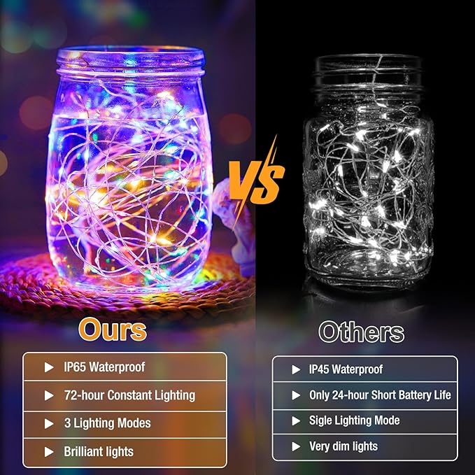12 Pack Fairy Lights Battery Operated - 7ft 20 Led Twinkle Lights 3 Modes, Multi-Colored Bulk Mini String Lights Waterproof for Mason Jars Vases DIY Party Wedding Decoration Christmas