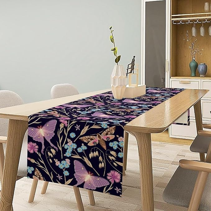 Moth Table Runner, Boho Aesthetic Moth Magic Table Runner for Home Kitchen Dining Party Indoor Outdoor Decoration 13x36 Inch