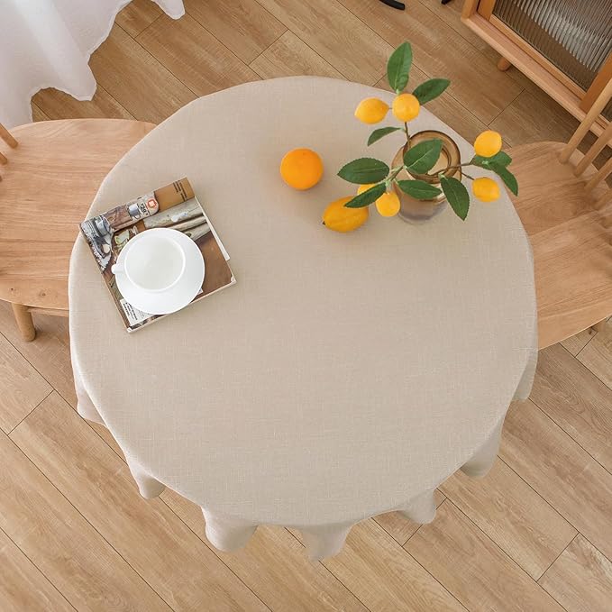 NLMUVW Round Tablecloth 36 Inch - Small Linen Table Cloth Water Resistant Rustic Table Cover for Kitchen Dining Café, Champagne
