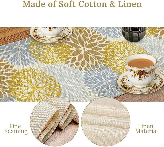 Flowers Table Runner,Spring Summer Floral Pattern Seasonal Farmhouse Kitchen Dining Table Home Party Decoration 13x72 Inch