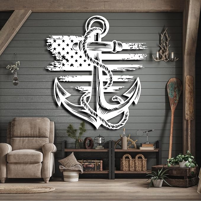 lunwall Metal Anchor Wall Decor, Anchor Metal Sign, Metal Anchor Decor, Anchor Metal Wall Art, Metal Nautical Wall Decor, Metal Wall Decor Coastal, Anchor Wall Decor (silver, 24L x 21W / 60 x 54 cm)
