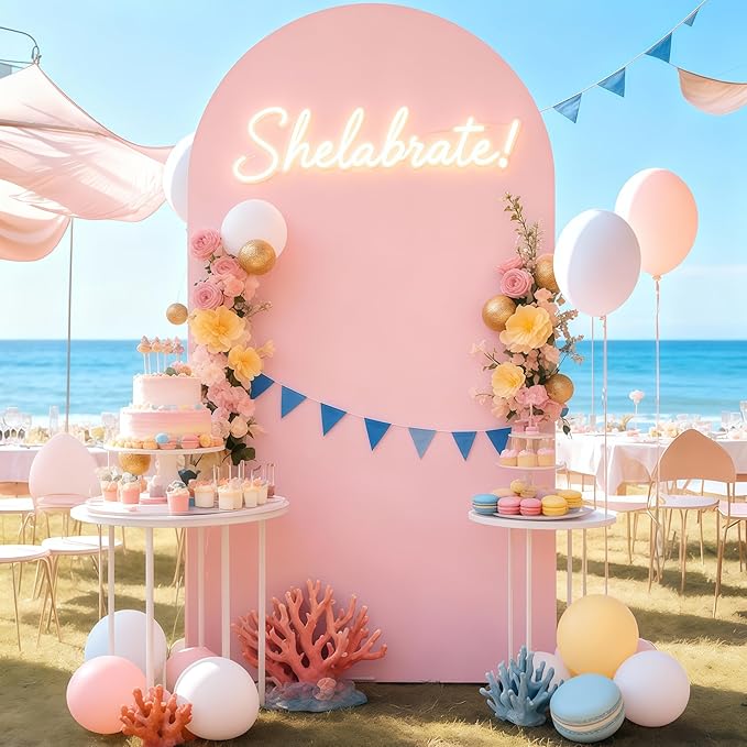 6.6FT Dusty Rose Arch Cover - Polyester Fitted Wedding Arch Stand Covers Round Top Chiara Arch Backdrop Cover for Birthday Party Banquet Photo Background Decoration