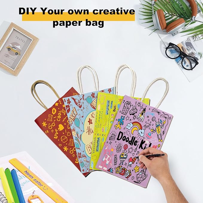 BAG BOX 50 Pack Small 5.9x3.1x8.25 Inch Green Kraft Paper Gift Bags with Handles for Bulk Shopping, Retail, Craft, Party Favors, Wedding, Grocery & Sacks