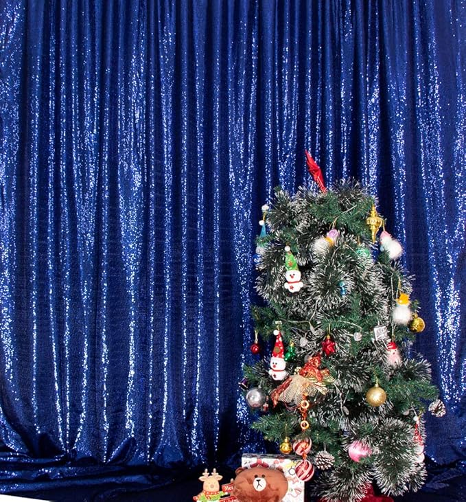 SquarePie Sequin Backdrop Not See Through Thick Background Glitter Curtain Party 6FT x 6FT Navy Blue