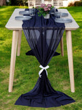 MDS 15 Pack 10ft Chiffon Table Runner 29 x 120 Inches Sheer Wedding Runner Romantic Rustic Table Runner for Wedding Decorations, Birthday Parties, Bridal Shower Party Arch Decor - Navy Blue