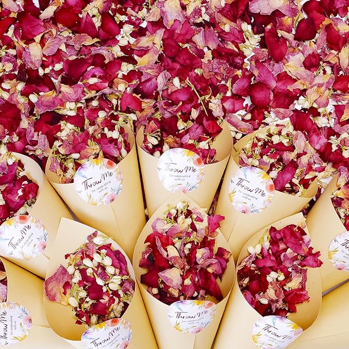 20+ Cups Mix Real Rose Petals Biodegradable Wedding Confetti, 2 QT of Pink Red Flower Jasmine for Ctaft Proposal Party Decor Flower Girls, Bath salt Candle Soap Making