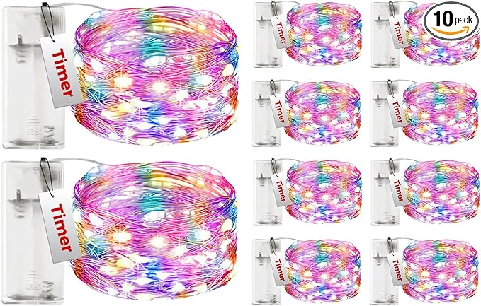 btfarm 10 Pack Fairy Lights Battery Operated with Timer, 10FT 30LED Twinkle Lights Waterproof, Copper Wire Christmas String Lights Battery Powered for Indoor Outdoor Wedding Party Holiday Decorations