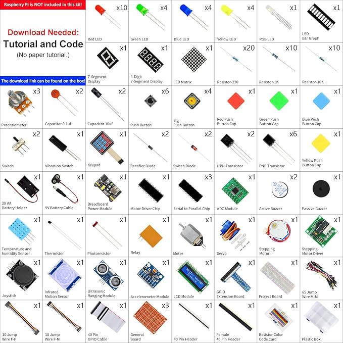 Freenove Ultimate Starter Kit for Raspberry Pi 5 4 B 3 B+ 400 Zero 2 W, 962-Page Detailed Tutorial, Python C Java Scratch Processing Code, 223 Items, 128 Projects (Raspberry Pi NOT Included)