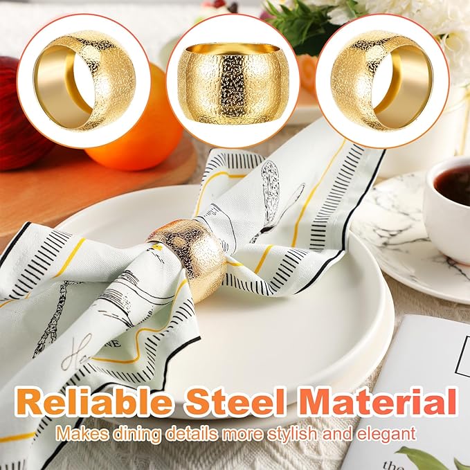 Lallisa Gold Napkin Rings Metal Napkin Ring Holders for Cloth Table Decorations for Wedding Anniversary Birthday Dinners Party of Table Setting(24 Pcs,Classic)