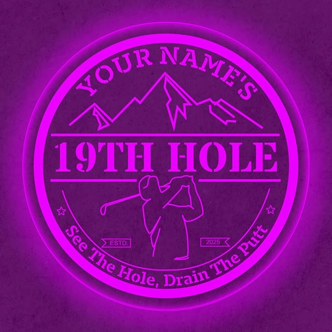 Custom 19th Hole Golf Bar Sign – Personalized LED Color Changing Acrylic Wall Decor for Home Bar, Man Cave, or Patio (19th Hole, 12 INCHES)