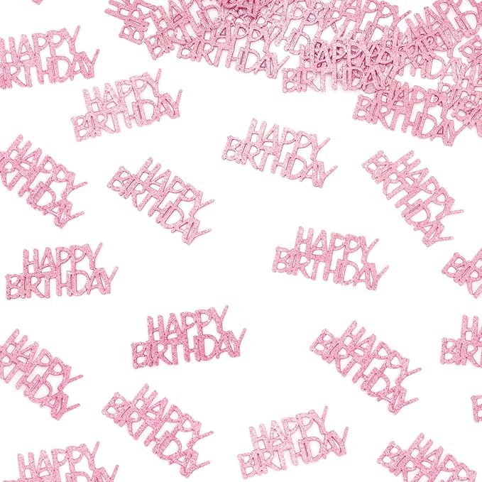 Pink Happy Birthday Confetti - Girl Birthday Party Decorations - Light Pink Glitter Scatters for Baby Girl Party Table Decor Supplies - 100PC