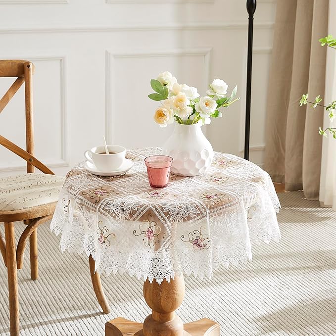 Warm Home Designs 36 Inch Round Tablecloth. Use Small White Tablecloth as Crochet Tablecloth, Coffee Table Cloth, Dresser Cover Top, Table Topper. Rustic Tablecloth for Vintage Kitchen. VTC White 36"