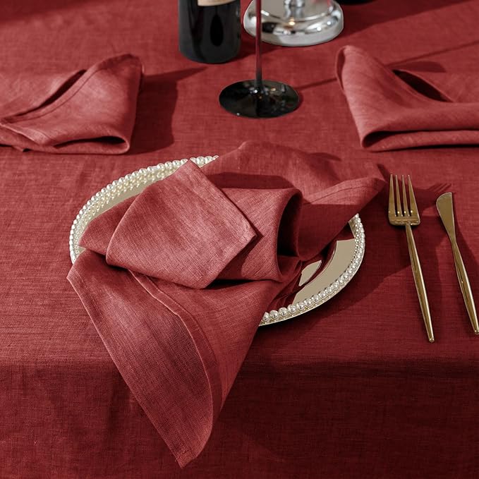 Talasily Linen Tablecloth 100% Pure Linen Table Cloth 60x120 Inches Rectangle Tablecloths Washable Cloths for Kitchen, Dining, Buffet Parties, Holidays, Picnic, Weddings and Restaurants-Christmas Red