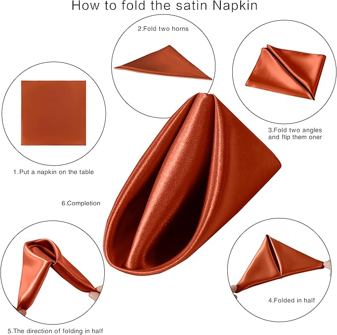 36 Pack Square Satin Dinner Napkins, 16x16 Inches Silky Soft Smooth Table Cloth Napkins for Restaurant Weddings Banquet Party Decoration, Burnt Orange
