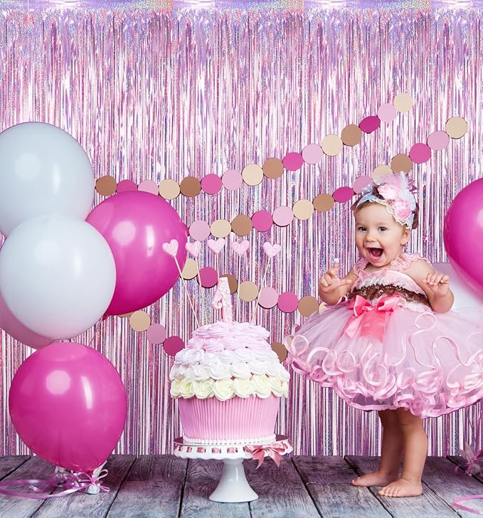 GOER 3.2 ft x 8.2 ft Metallic Tinsel Foil Fringe Curtains Party Photo Backdrop Party Streamers for Birthday,Graduation,New Year Eve Decorations Wedding Decor(1 Pack,Laser Pink)