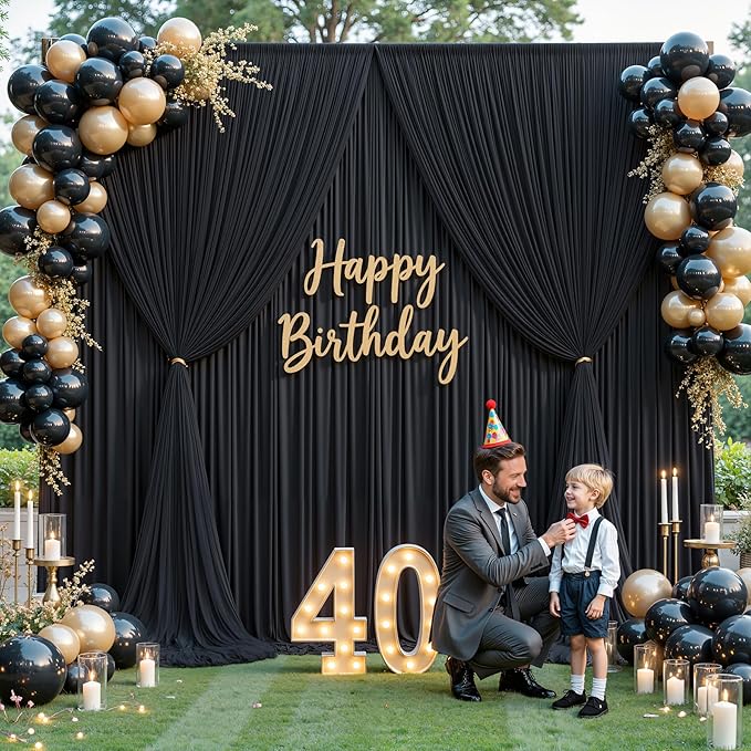 Black Tulle Backdrop Curtain for Parties Wedding,10ft x 10ft Wrinkle Free Curtain Backdrop,2 Layer Drapes for Backdrop,Polyester Wedding Back Drop for Bridal Shower Birthday Baby Shower Photography