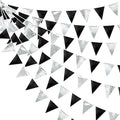 Black and Silver Party Decorations Triangle Pennant Banner Flag Metallic Fabric Bunting Garland for Birthday Graduation Retirement Wedding Bachelorette Bridal Shower Engagement Disco Party Supplies