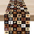 Coffee Theme Table Runner, Rustic Farmhouse Coffee Cup Latte Cappuccino Tea Party Cafe Table Center Decor for Home Kitchen Dining Patio Holiday Party Indoor Outdoor Table Decorations, 13"x108" Inch
