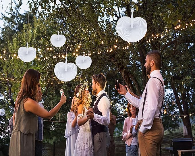 ZWIN 48 Pcs Paper Fans Wedding Paper Fans for Guests Pocket Folding Paper Fans with Plastic Handle White Blank Paper Fans for Guests Celebartion Party Decoration