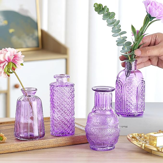 Bud Vases for Centerpieces Wedding,Flower Vases in Bulk for Rustic Home Decor,Small Vases for Wedding,Mother's Day,Graduation,Christmas,Birthday Party,Valentine's Day(Purple,15 Pcs)
