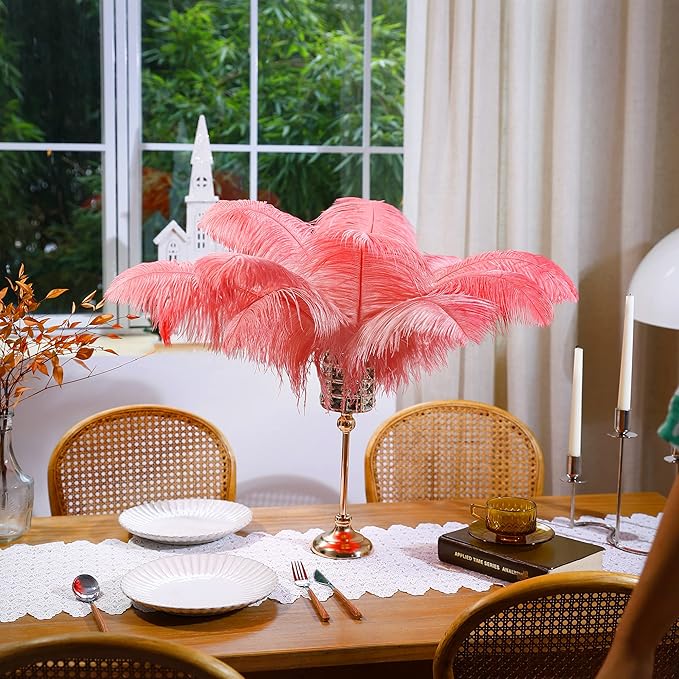 Larryhot Red Large Ostrich Feathers - 10pcs Feathers for Vase Decoration,Wedding Party Centerpieces and Home Decorations (Sunset Red)