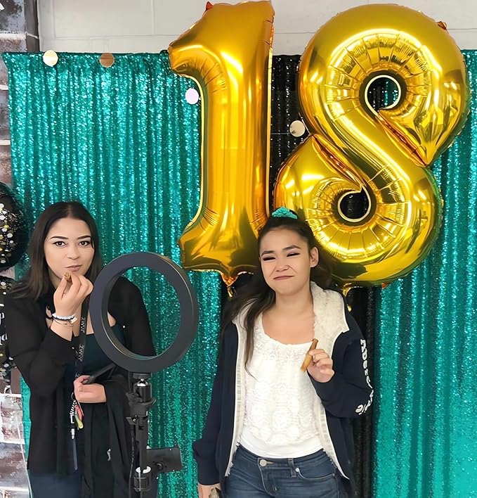 ShinyBeauty Sequin Backdrop 7FTx7FT Green Sequins Fabric Drapes Sparkle Backdrops for Photoshoot Glitter Curtain Birthday Party Christmas Shimmer Background