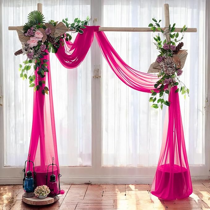 MDS Halloween Chiffon Draping Fabric - 1 Panel, 30" Wide x 30ft Long - Sheer Spooky Arbor & Canopy Drapery for Haunted House Backdrops, Party Ceilings, DIY Costumes & Themed Events - Hot Pink