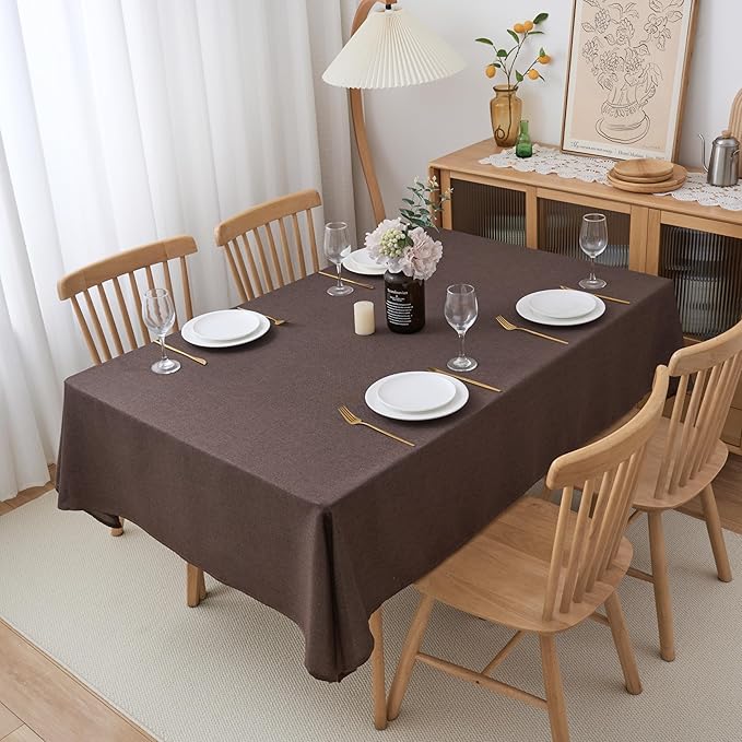 NLMUVW Brown Linen Tablecloth Rectangle, Chocolate Textured Table Cloth Farmhouse Water Resistant Table Cover for Kitchen Dining Coffee, 54 x 90 Inch