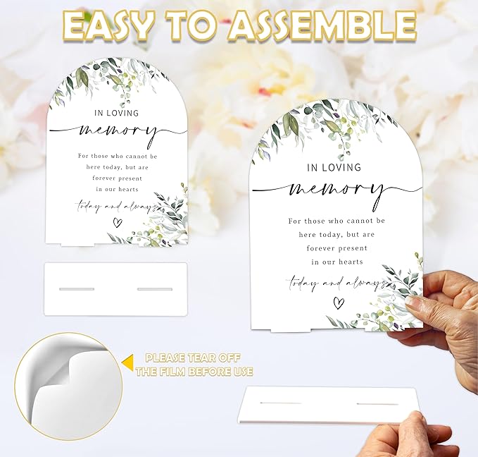 Greenery In Loving Memory Sign, 6 x 8 Inch White Arch Acrylic Wedding Sign with Holder, Wedding Sign for Ceremony and Reception, Wedding Decoration, Wedding Supplies - LY04