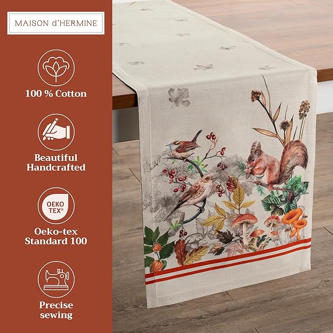 Maison d' Hermine Table Runner 100% Cotton Single Layer Table Runners 108 inches Long for Thanksgiving Christmas Decorations Home Kitchen Dining Party Wedding (Recolte, 14.5" x 108")