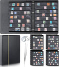 Lewtemi Stamp Collecting Albums Set Stamp Collection Book Include 20 Pages Album Binder Tweezer and Loop Magnifier Collecting Supplies for Collectors (Black,5/6/7/8 Rows)