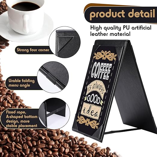 Gerrii Leatherette Table Tents Black PU Leather Menu Covers Bulk Double Sided Frame Sign Holders 2 Side Drink Dessert Menu Folders for Restaurant Coffee Cafe Bar Wedding Supplies(40 Pack,4 x 6 Inch)