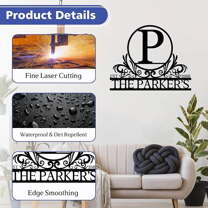 Custom Metal Signs Outdoor, Personalized Name Sign, Family Last Name Signs For Outside Home Decor, Monogram Outdoor Metal Sign Wall Art, Customized Wedding Housewarming Christmas Gifts