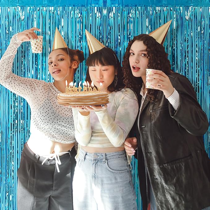 5 Pack Blue Fringe Backdrop 3.2ft x 8.2ft Teal Blue Foil Fringe Curtains Party Tinsel Curtain Backdrop Streamers for Birthday Party Decoration Wedding Christmas Decoration (Teal Blue)
