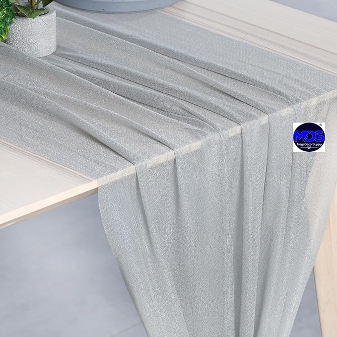 MDS Halloween Chiffon Table Runner - 20 Pack, 29 x 170 Inches, 14ft Each - Sheer Spooky Table Runners for Haunted House Parties, Trick-or-Treat Tables, Witchy Décor, Wedding & Events - Gray