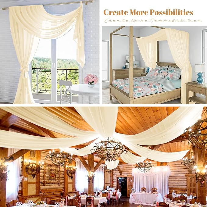 4 Panels Ivory Wedding Arch Draping Fabric Cheesecloth Fabric 35" x20FT Gauze Fabric Arch Drapes for Wedding Reception Sheer Backdrop Photo Background Household Curtain or Out Door Curtain