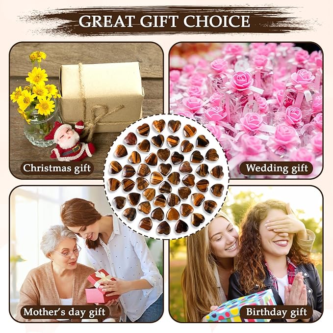 Gerrii 50 Pcs Heart Healing Stone Bulk Quartz Heart Inspirational Stones Gift for Women Love Pocket Polished Natural Energy Balancing Meditation 0.8 Inch(Amber)