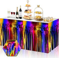 3 Pack 29x108 Inch Rainbow Foil Fringe Table Skirts Metallic Banner for Tinsel Streamer Garland Backdrop for Parade Floats Wedding Thanksgiving Birthday Christmas Halloween Party Decoration