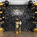 Qcity Black Shimmer Wall Backdrop 48PCS, Black Back Not See-Through Design, Square Sequin Glitter Backdrop Panel, Perfect for Outdoor Events, Birthdays, Wedding and Party Decoration