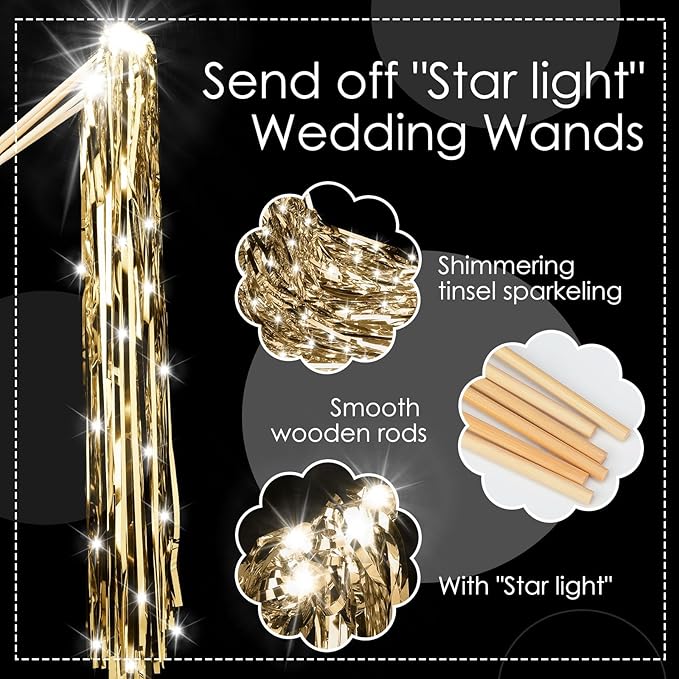 100 Pcs Lighted Wedding Wands LED Tinsel Wands Light up Streamers Sparklers for Wedding Send Off and Exits Birthday Party Props Favors(Champagne)