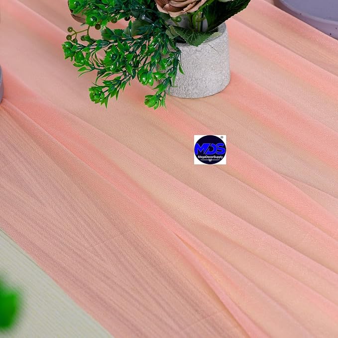 MDS Halloween Chiffon Table Runner - 15 Pack, 29 x 170 Inches, 14ft Each - Sheer Spooky Table Runners for Haunted House Parties, Trick-or-Treat Tables, Witchy Décor, Wedding & Events - Peach