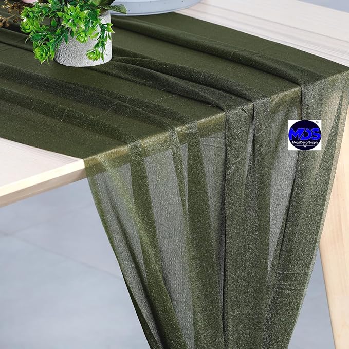 MDS Halloween Chiffon Table Runner - 5 Pack, 29 x 170 Inches, 14ft Each - Sheer Spooky Table Runners for Haunted House Parties, Trick-or-Treat Tables, Witchy Décor, Wedding & Events - Olive Green